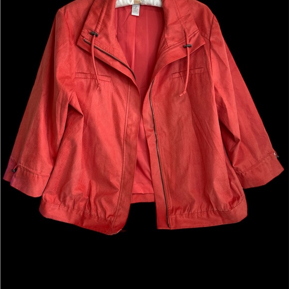 Chico’s Coral Salmon Jacket Full Zip 2 M/L Snake Pattern 3/4 Sleeve Cords Lined - Picture 15 of 15